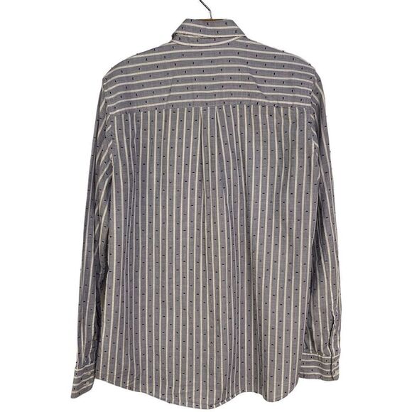 Gap Women's size Medium Tall Blue white silver striped long sleeve button up top - Picture 11 of 13